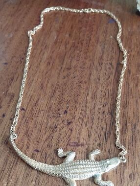 Sadie Green Made In USA 3" Alligator Necklace With 17" Chain. Brass Metal